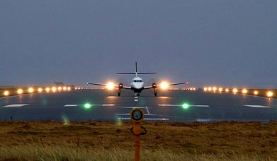 Plane Takes off from Benbecula Airport, Apron Dundee, Highland and Island Airports
