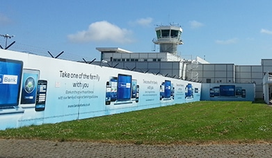 Danske Bank, Large outdoor fence branding, terminal front branding, City of Derry Airport Advertising