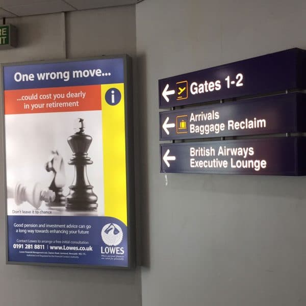 6 sheet, Lowes, Newcastle Airport Advertising, Domestic Arrivals and Departures Pier