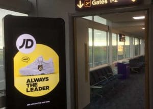 JD Sports Advertising at Newcastle Airport, in Partnership with Eye Airports