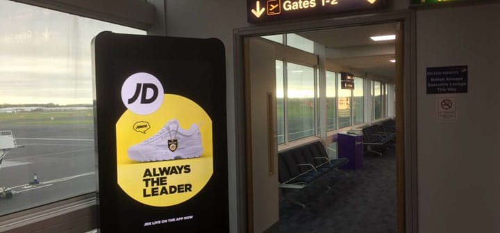 JD Sports Advertising at Newcastle Airport, in Partnership with Eye Airports